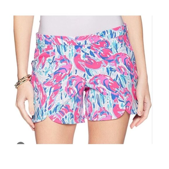 Lilly Pulitzer Hazelle Stretch Shorts 8 Cosmic Coral Cracked Up EUC - Picture 5 of 14